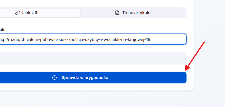 Ekran podczas analizy artykułu z paskiem postępu