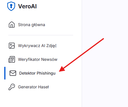Wybór Detektora Phishingu na pulpicie nawigacyjnym